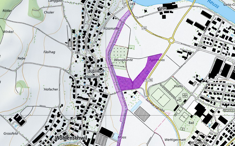 Landeskarte swisstopo mit dem Schutzperimeter von Ägelmoos (Amphibienlaichgebiet)