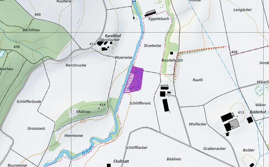 Carte nationale swisstopo avec le périmètre protégé de Alte Biberschleife (Site de reproduction de batraciens)
