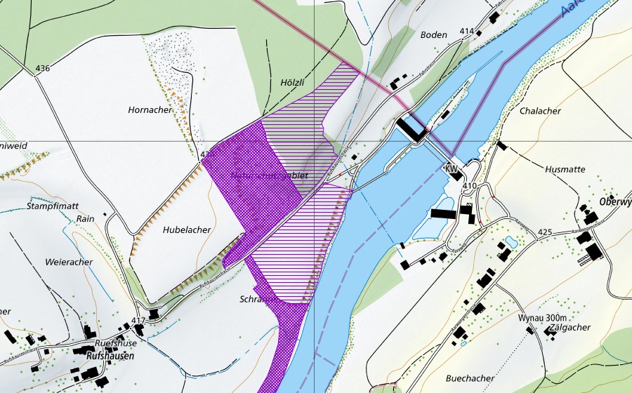 Landeskarte swisstopo mit dem Schutzperimeter von Alte Kiesgrube Schwarzhäusern (Amphibienlaichgebiet)