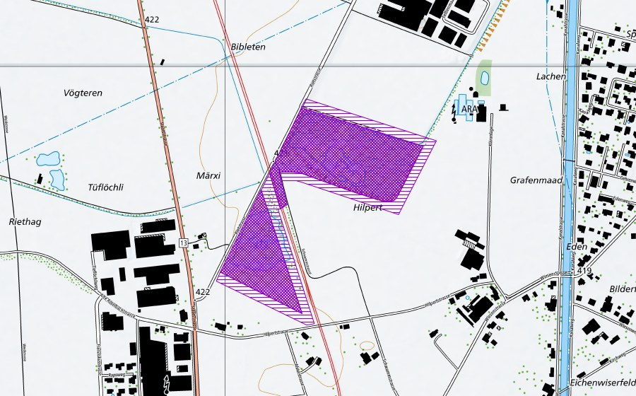 Landeskarte swisstopo mit dem Schutzperimeter von Alte Lehmgrube Hilpert (Amphibienlaichgebiet)