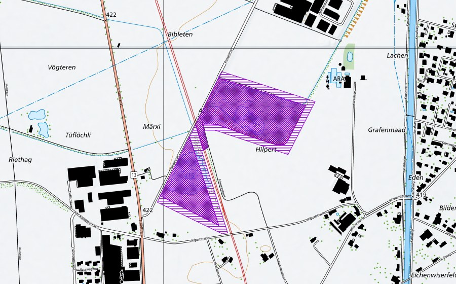 Landeskarte swisstopo mit dem Schutzperimeter von Alte Lehmgrube Hilpert (Amphibienlaichgebiet)
