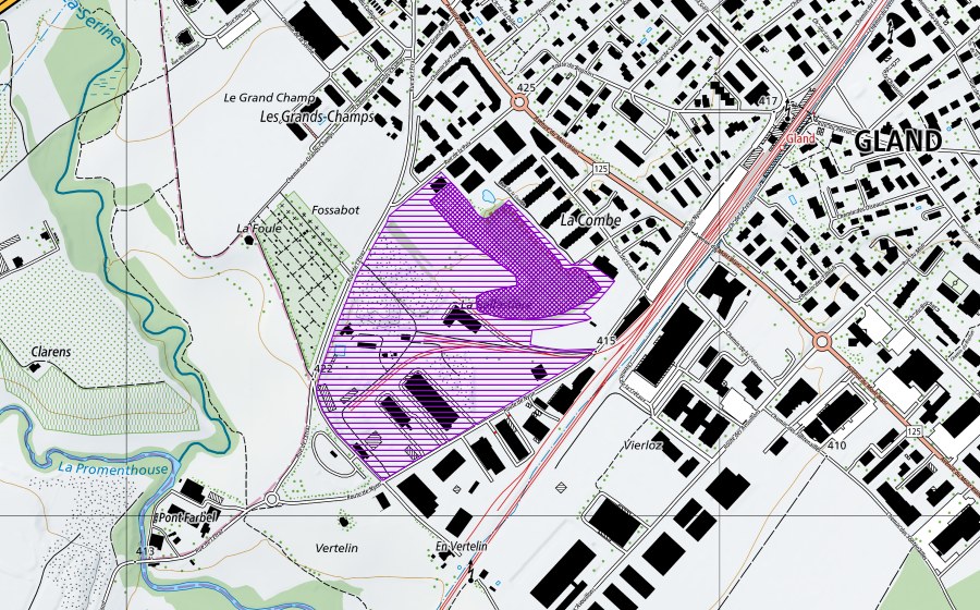 swisstopo national map showing the protected perimeter of Ballastière (Amphibian spawning site)
