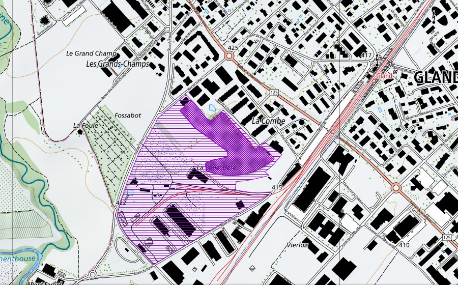 swisstopo national map showing the protected perimeter of Ballastière (Amphibian spawning site)
