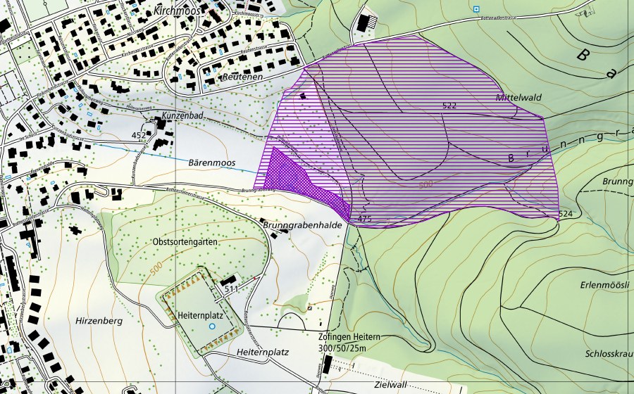 Carte nationale swisstopo avec le périmètre protégé de Bärenmoosweiher (Site de reproduction de batraciens)
