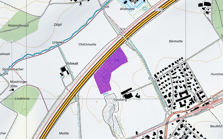 swisstopo national map showing the protected perimeter of Bärmatten (Amphibian spawning site)