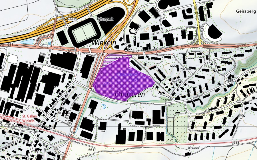 Landeskarte swisstopo mit dem Schutzperimeter von Bildweiher (Amphibienlaichgebiet)