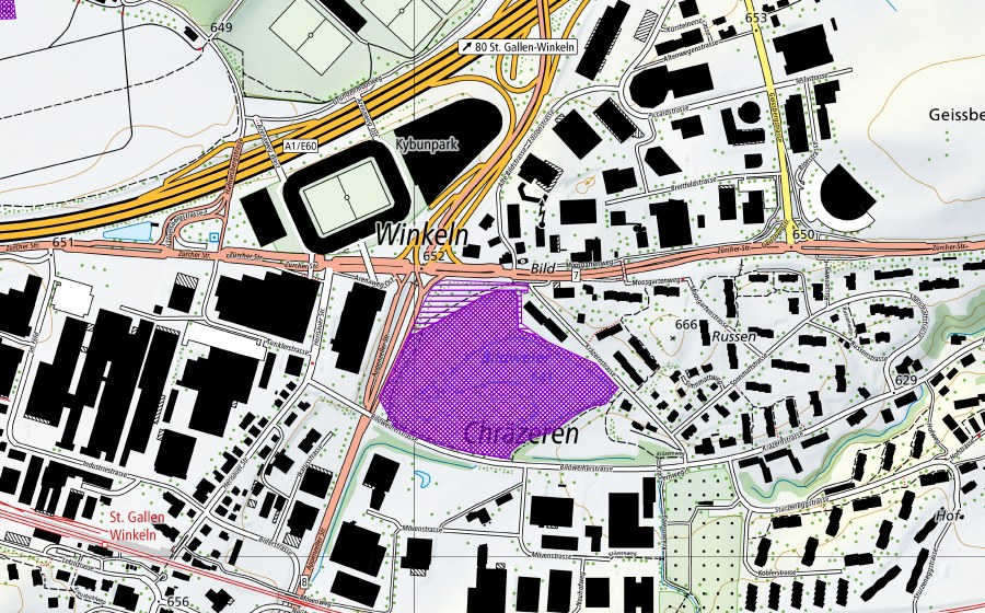 swisstopo national map showing the protected perimeter of Bildweiher (Amphibian spawning site)
