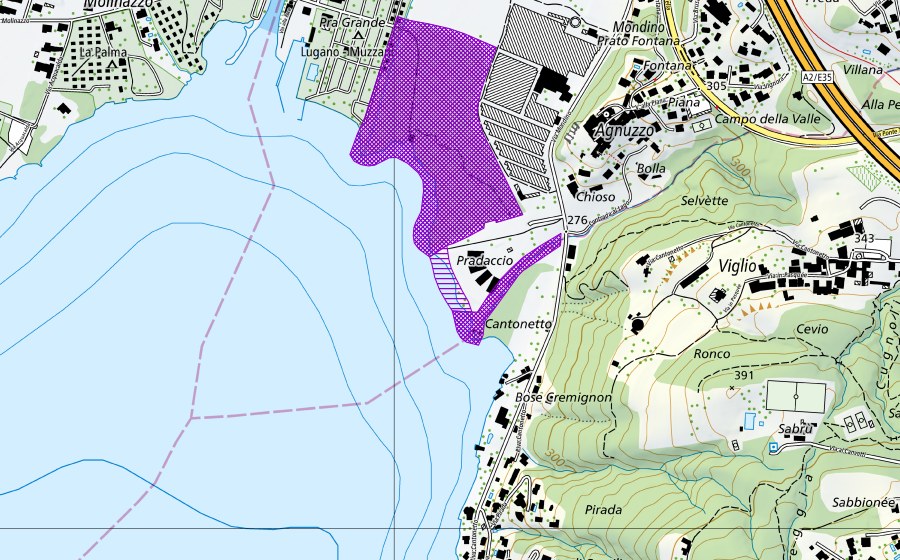 Carte nationale swisstopo avec le périmètre protégé de Bosco Agnuzzo (Site de reproduction de batraciens)