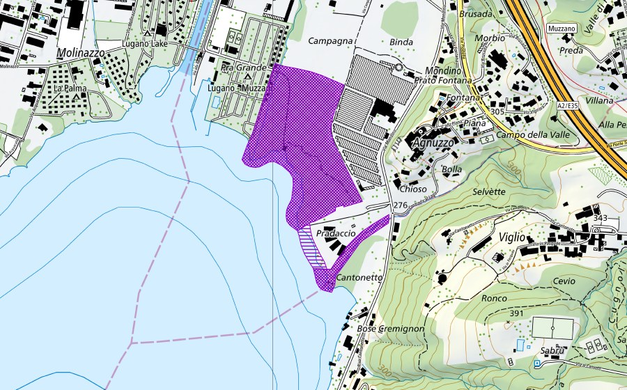 Carte nationale swisstopo avec le périmètre protégé de Bosco Agnuzzo (Site de reproduction de batraciens)