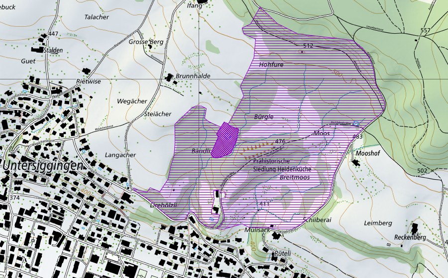 Carte nationale swisstopo avec le périmètre protégé de Breitmoos (Site de reproduction de batraciens)