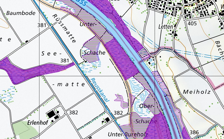 Carte nationale swisstopo avec le périmètre protégé de Bremengrien (Site de reproduction de batraciens)