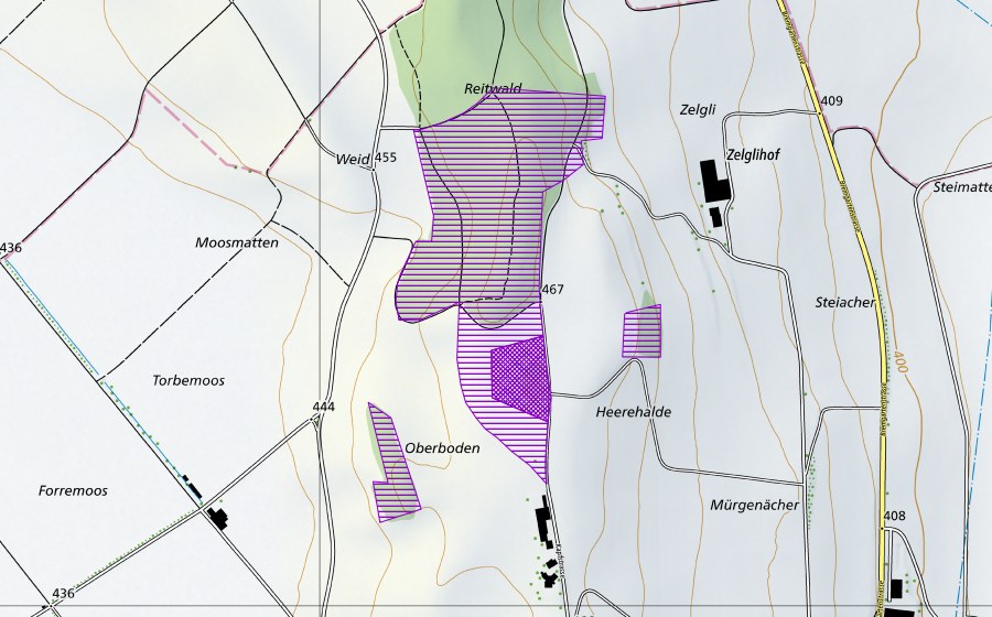 Carte nationale swisstopo avec le périmètre protégé de Butzenmoos (Site de reproduction de batraciens)