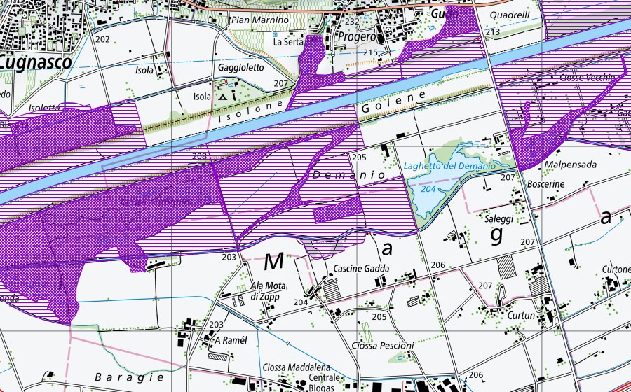 swisstopo national map showing the protected perimeter of Canale Demanio (Amphibian spawning site)
