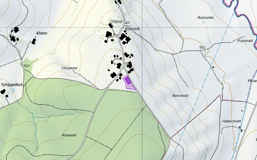 Carte nationale swisstopo avec le périmètre protégé de Chlyrot Weiher (Site de reproduction de batraciens)