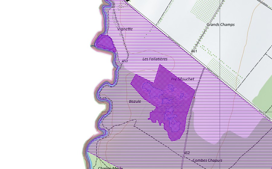 Carte nationale swisstopo avec le périmètre protégé de Combes Chappuis (Site de reproduction de batraciens)