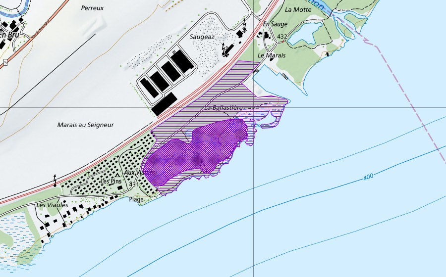 Landeskarte swisstopo mit dem Schutzperimeter von Corcelettes (Amphibienlaichgebiet)
