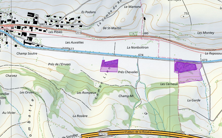 Landeskarte swisstopo mit dem Schutzperimeter von Cornez de la Mairie (Amphibienlaichgebiet)