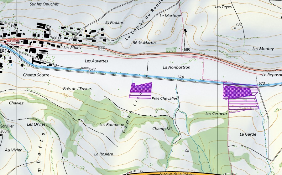 Landeskarte swisstopo mit dem Schutzperimeter von Cornez de la Mairie (Amphibienlaichgebiet)