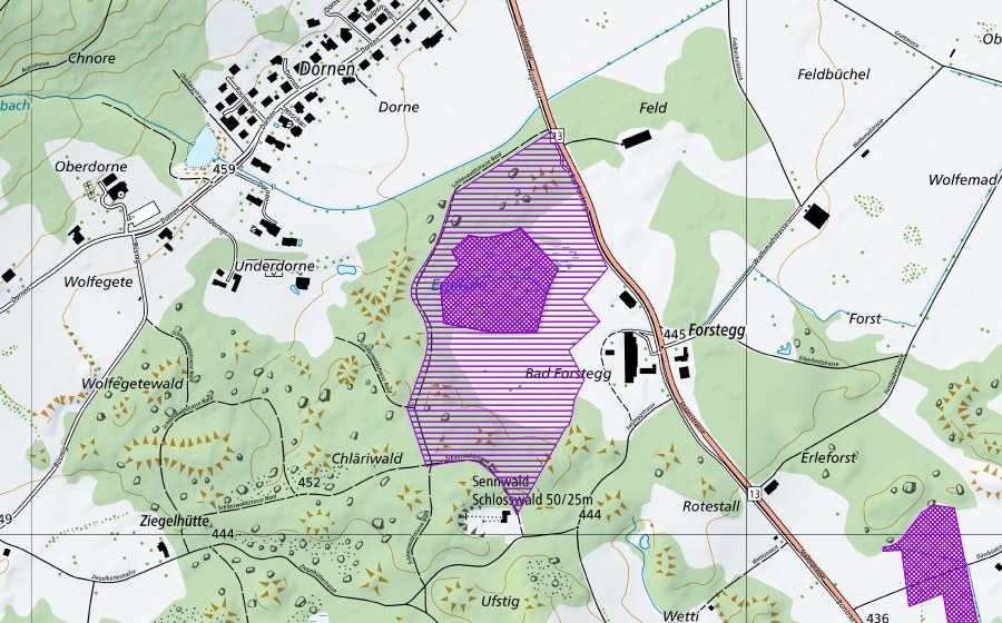 Landeskarte swisstopo mit dem Schutzperimeter von Egelsee bei Bad Forstegg (Amphibienlaichgebiet)