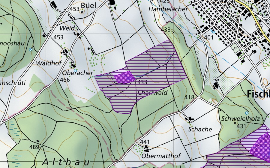 Carte nationale swisstopo avec le périmètre protégé de Eggimoos (Site de reproduction de batraciens)