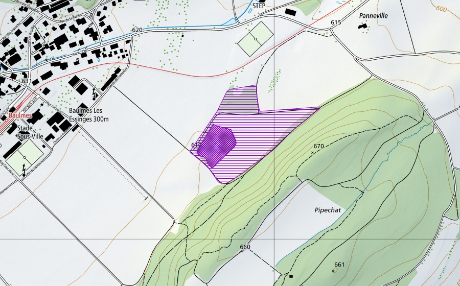 Carte nationale swisstopo avec le périmètre protégé de Entremur (Site de reproduction de batraciens)