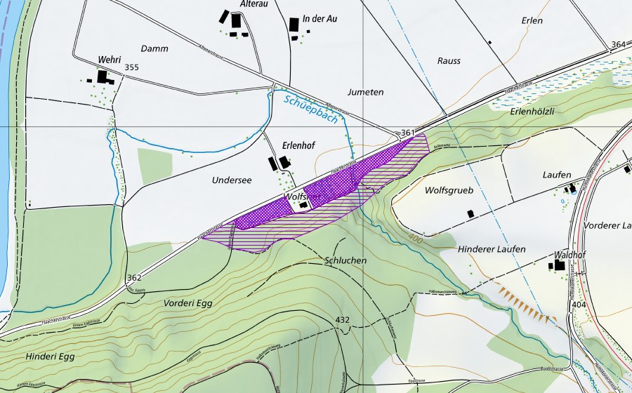 Landeskarte swisstopo mit dem Schutzperimeter von Erlenhofweiher (Amphibienlaichgebiet)