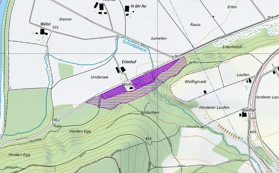 Carte nationale swisstopo avec le périmètre protégé de Erlenhofweiher (Site de reproduction de batraciens)