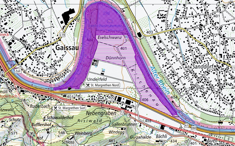 Carte nationale swisstopo avec le périmètre protégé de Eselschwanz (Site de reproduction de batraciens)