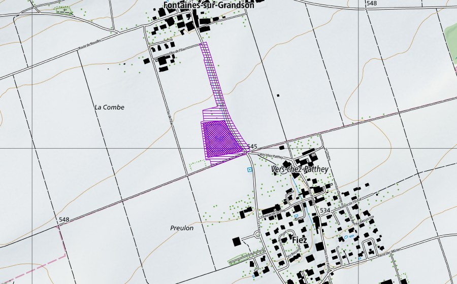 swisstopo national map showing the protected perimeter of Etang de la Scie (Amphibian spawning site)