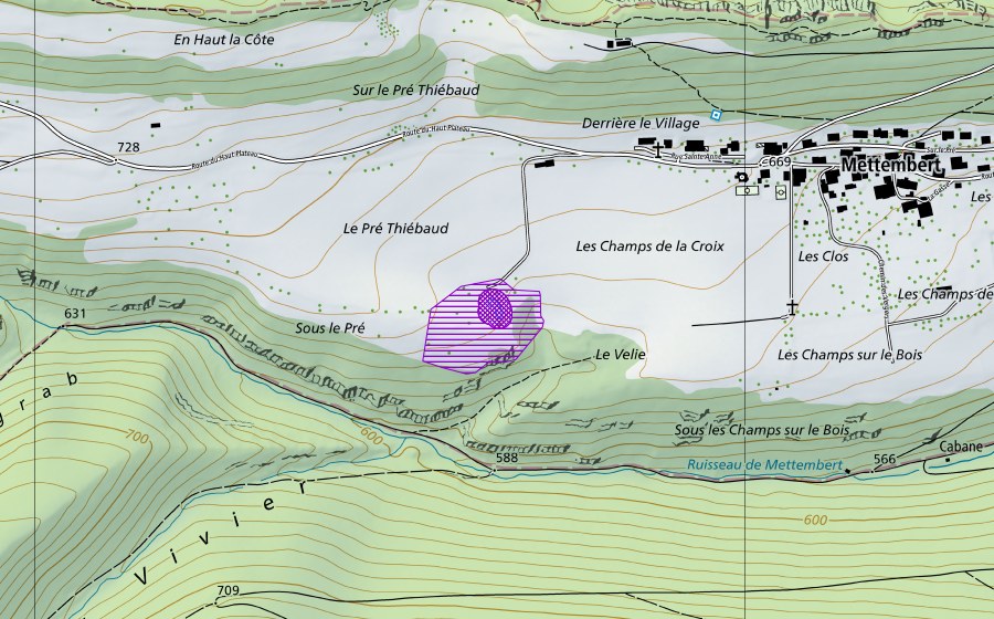 Landeskarte swisstopo mit dem Schutzperimeter von Etang de Sainte-Anne (Amphibienlaichgebiet)