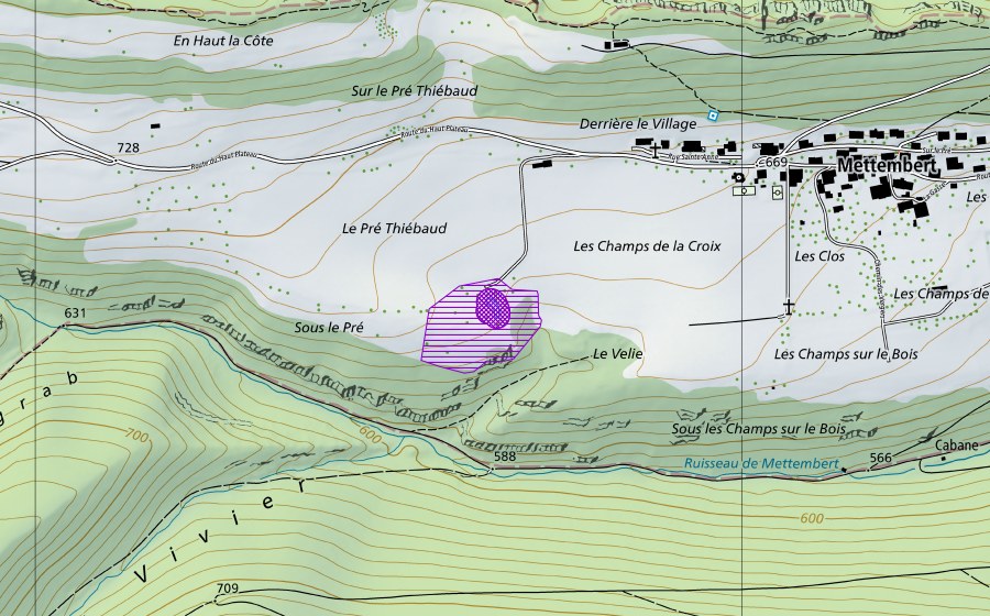 swisstopo national map showing the protected perimeter of Etang de Sainte-Anne (Amphibian spawning site)
