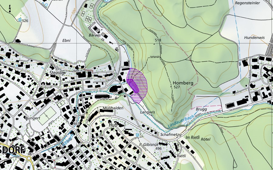 swisstopo national map showing the protected perimeter of Feuerweiher am Homberg (Amphibian spawning site)