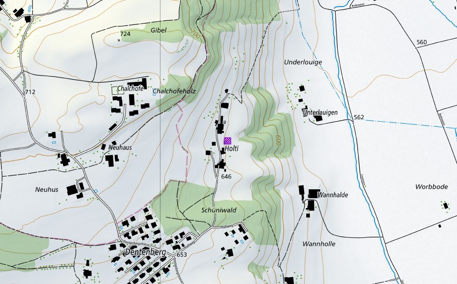 Carte nationale swisstopo avec le périmètre protégé de Feuerweiher Houti (Site de reproduction de batraciens)