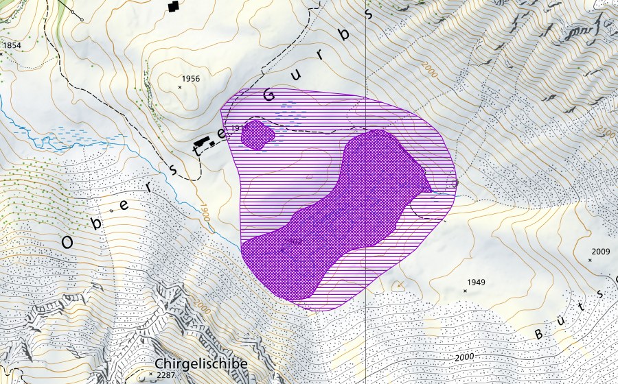 swisstopo national map showing the protected perimeter of Flachmoor Oberste Gurbs (Amphibian spawning site)