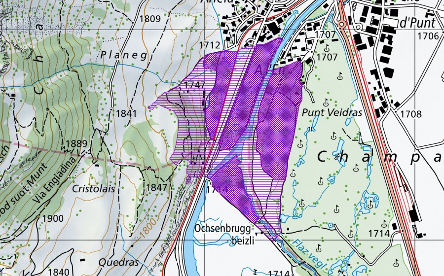 Carte nationale swisstopo avec le périmètre protégé de Flaz Golfweiher (Site de reproduction de batraciens)