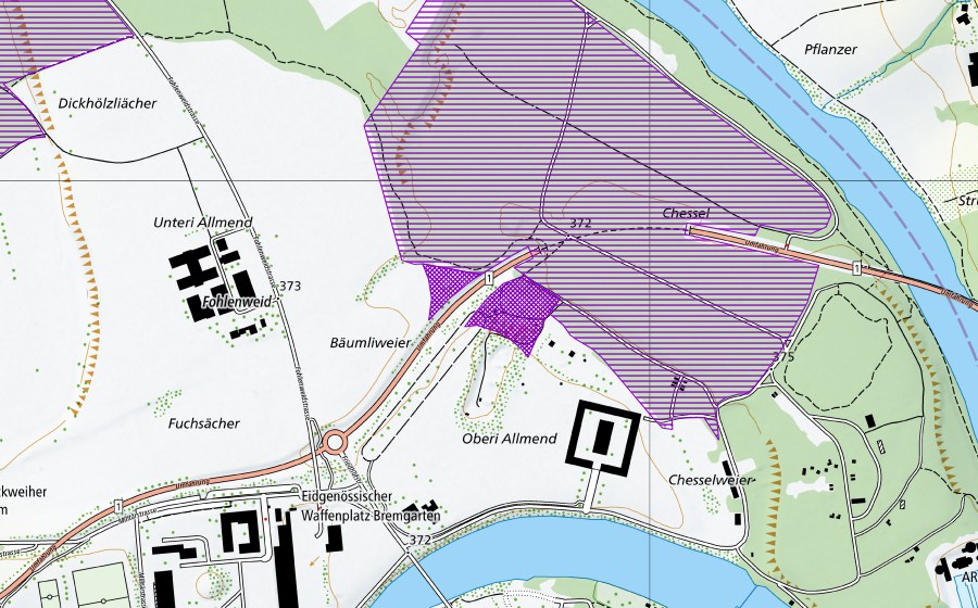 Carte nationale swisstopo avec le périmètre protégé de Folenweid (Site de reproduction de batraciens)