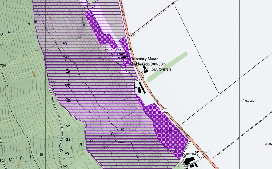 swisstopo national map showing the protected perimeter of Fontaine de la Combe (Amphibian spawning site)