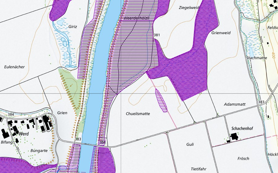 Carte nationale swisstopo avec le périmètre protégé de Friedgraben (Site de reproduction de batraciens)