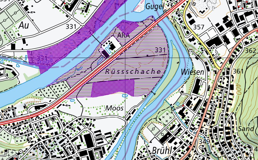 Carte nationale swisstopo avec le périmètre protégé de Fröschegräbe (Site de reproduction de batraciens)
