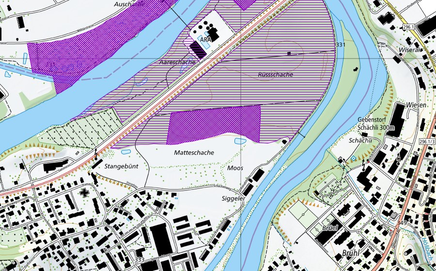 swisstopo national map showing the protected perimeter of Fröschegräbe (Amphibian spawning site)