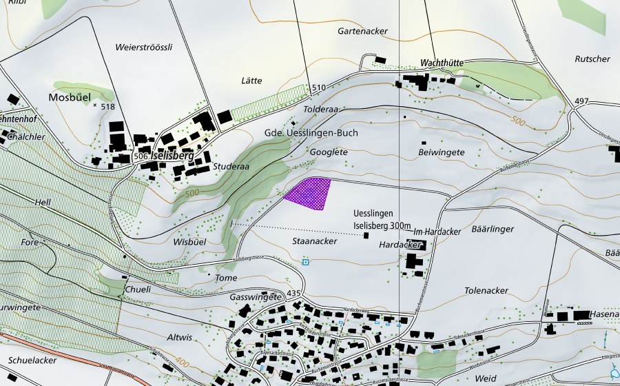 Carte nationale swisstopo avec le périmètre protégé de Googlete (Site de reproduction de batraciens)