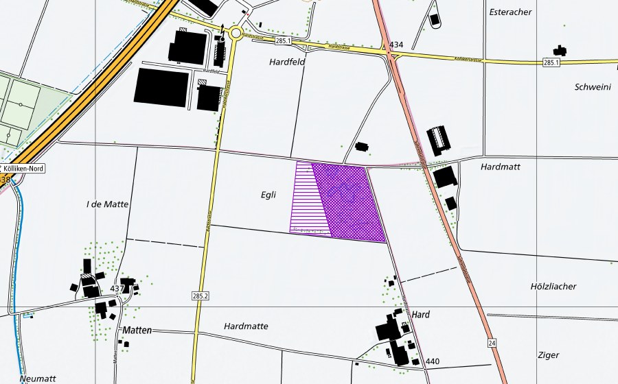 Carte nationale swisstopo avec le périmètre protégé de Graströchni Hard (Site de reproduction de batraciens)