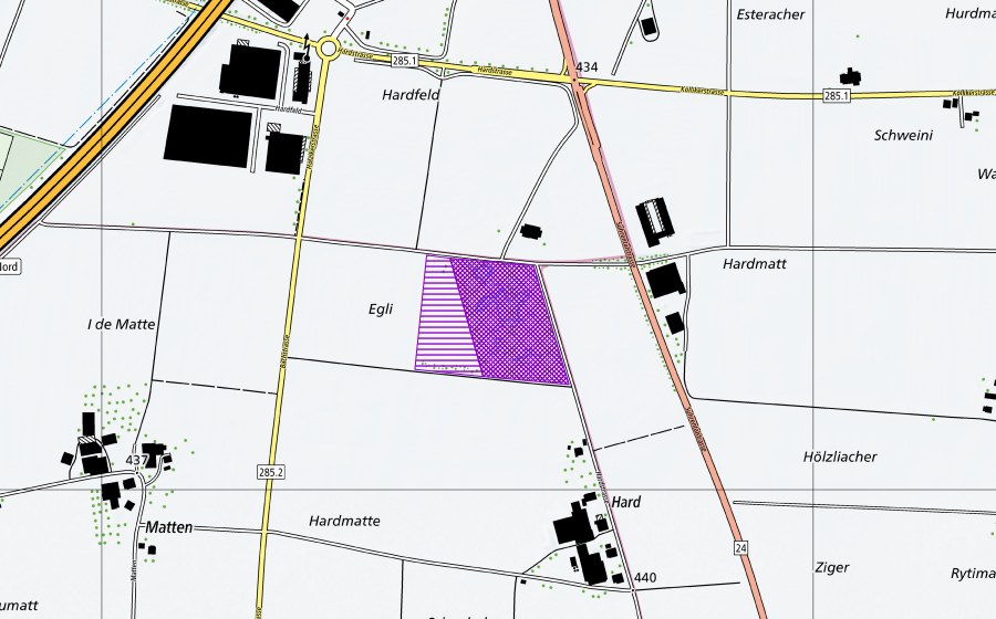 Carte nationale swisstopo avec le périmètre protégé de Graströchni Hard (Site de reproduction de batraciens)