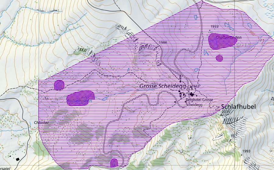 Carte nationale swisstopo avec le périmètre protégé de Grosse Scheidegg (Site de reproduction de batraciens)