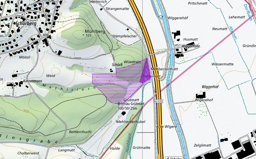 swisstopo national map showing the protected perimeter of Haldengutweiher (Amphibian spawning site)