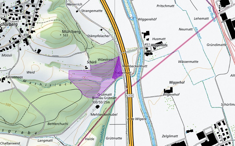 Carte nationale swisstopo avec le périmètre protégé de Haldengutweiher (Site de reproduction de batraciens)