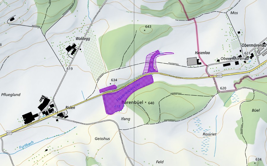 swisstopo national map showing the protected perimeter of Hasenlooweiher (Amphibian spawning site)
