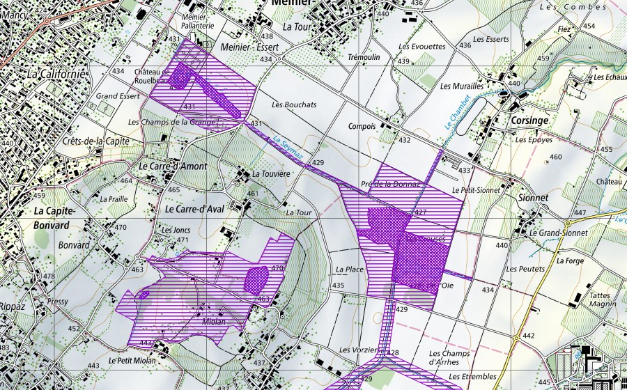 swisstopo national map showing the protected perimeter of Haute Seymaz (Amphibian spawning site)