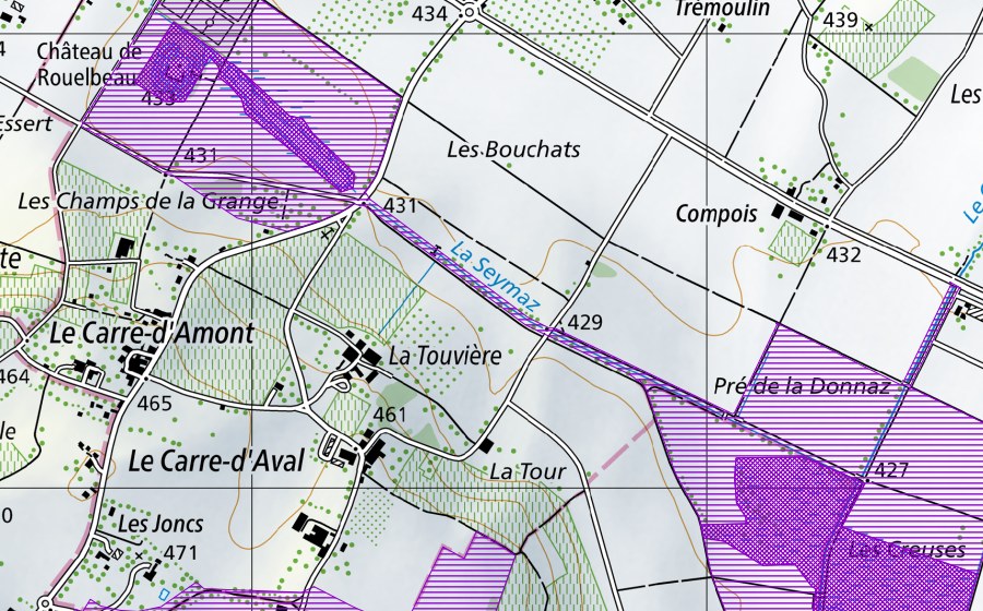 swisstopo national map showing the protected perimeter of Haute Seymaz (Amphibian spawning site)