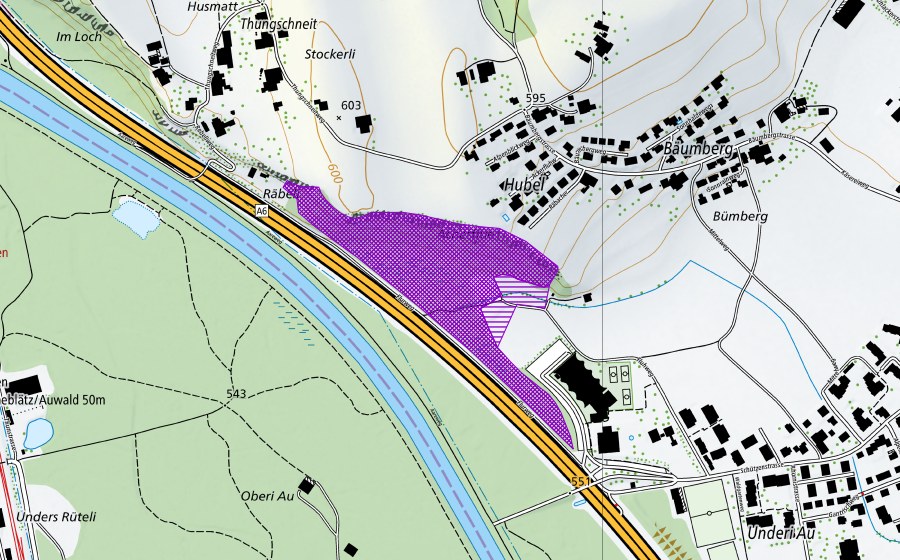 swisstopo national map showing the protected perimeter of Heimbergau (Amphibian spawning site)